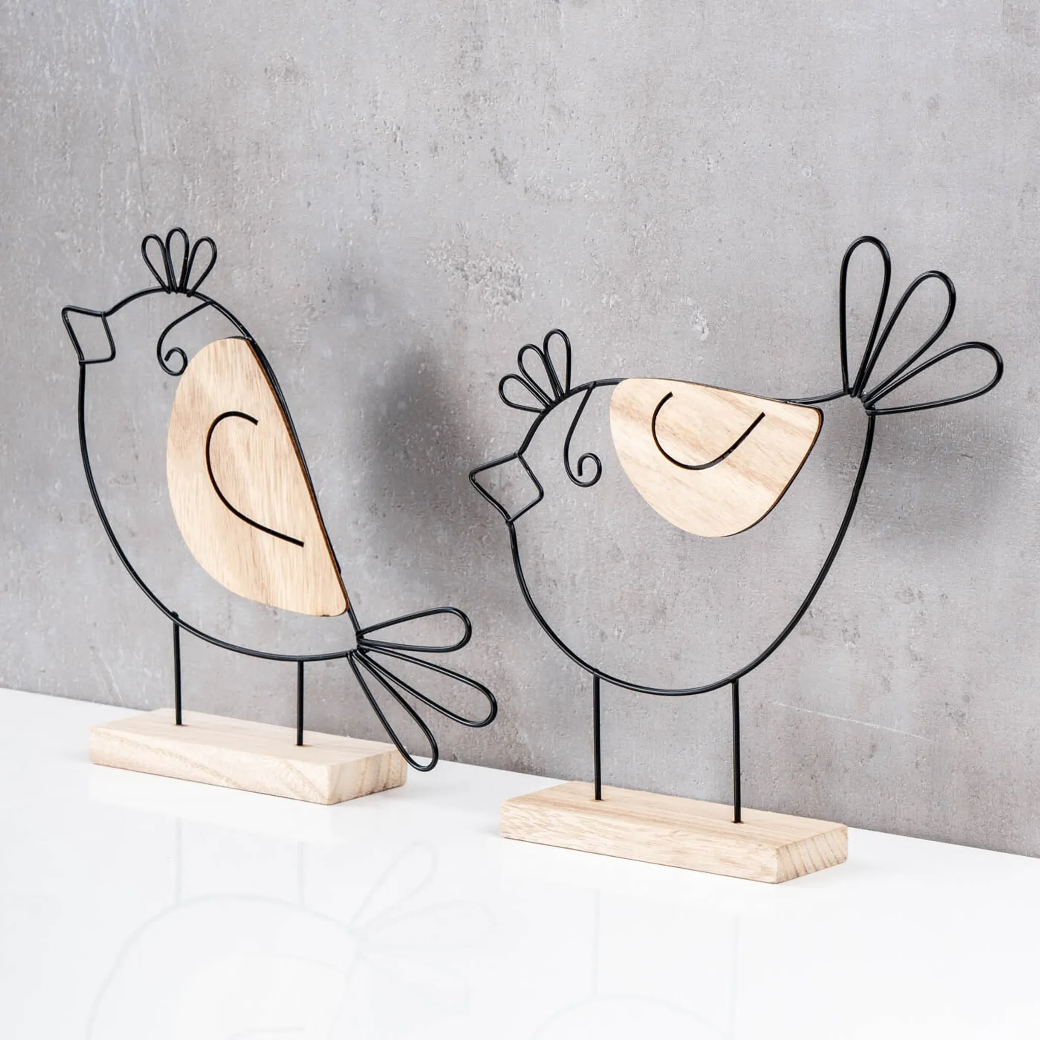 Deko-Aufsteller „Vogel“ – 2er-Set, Metall & Holz